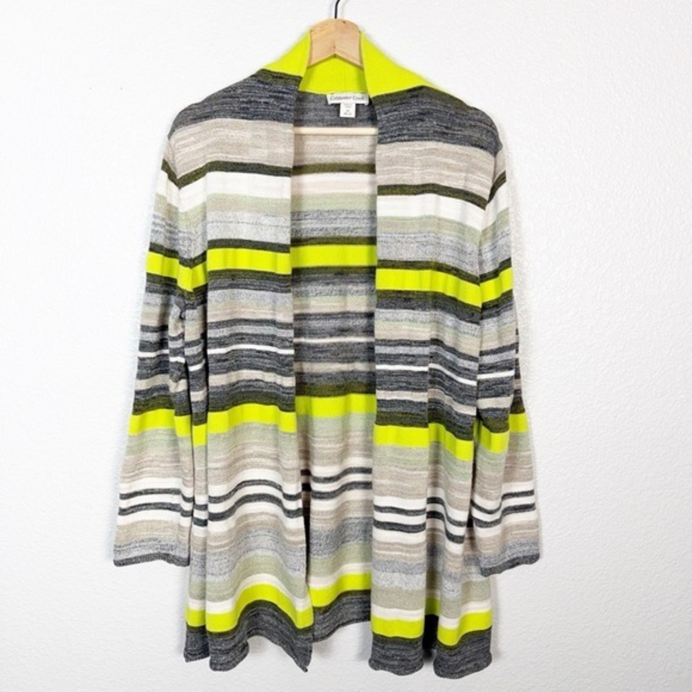 Coldwater Creek Size 2X Multicolor Striped Open Front Cardigan‎ Cotton Linen